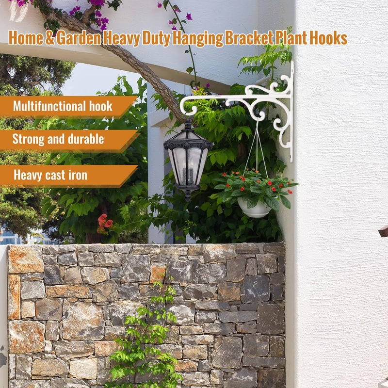 Sungmor Cast Iron Wall Hook Plant Hangers - Home & Garden Heavy Duty Hanging Bracket Plant Hooks - 2PC WHITE Decorative Wall Mount Hooks for Hanging Planter Pot Bird Feeder Birdcage Lantern Wind Chime - Image 5